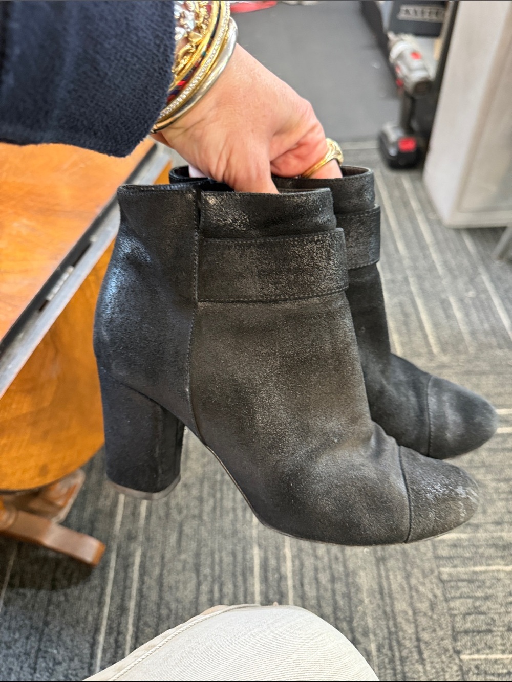 CHANEL Black Suede Ankle Booties with Block Heel